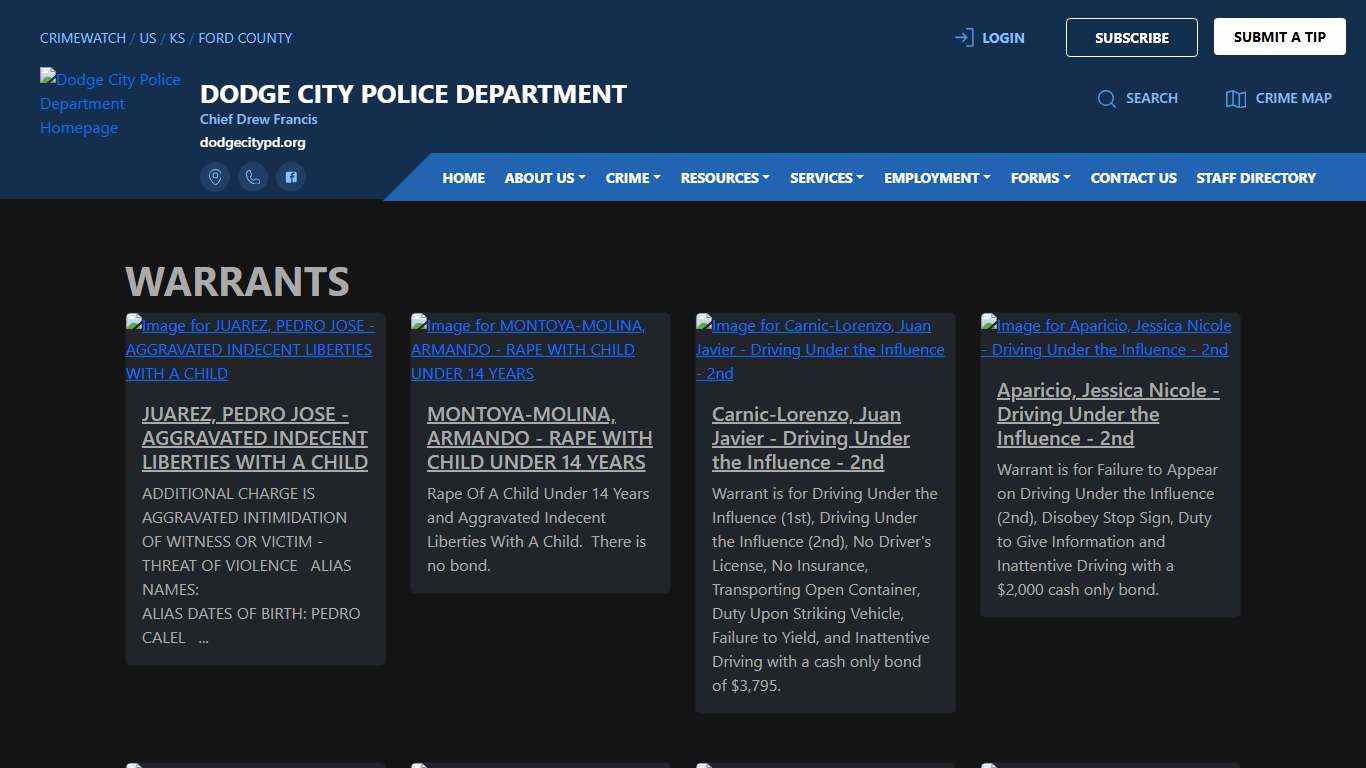 Dodge City Police Department Warrants CRIMEWATCH